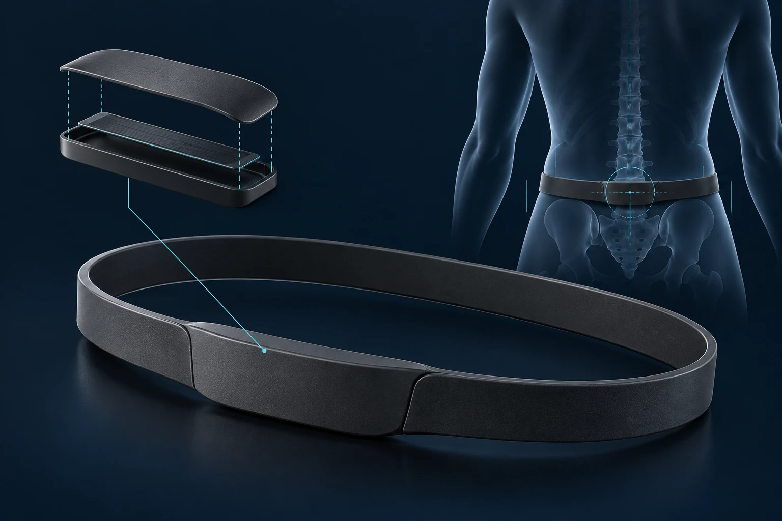 FlowLink Sacrum concept diagram with a removable Swimmer Tag