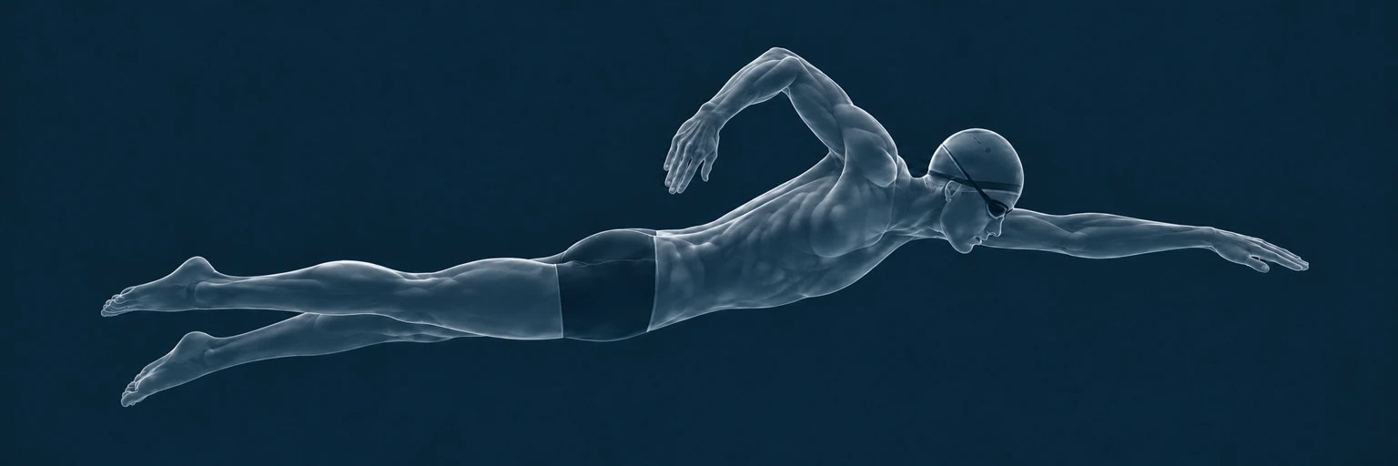 Anatomical freestyle swimmer with a high-elbow recovery and hips and legs sinking below shoulder alignment